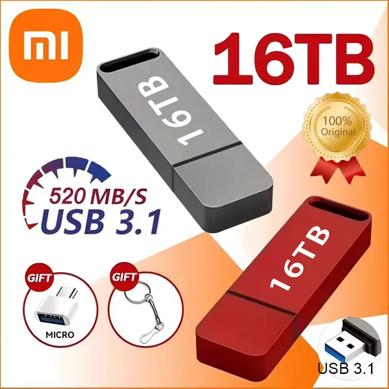 Xiaomi Original 16TB USB 8TB OTG Metal 3.1 Pen Drive Key 2TB 4TB Type C High Speed Portable Flash Drive Memory Stick Waterproof