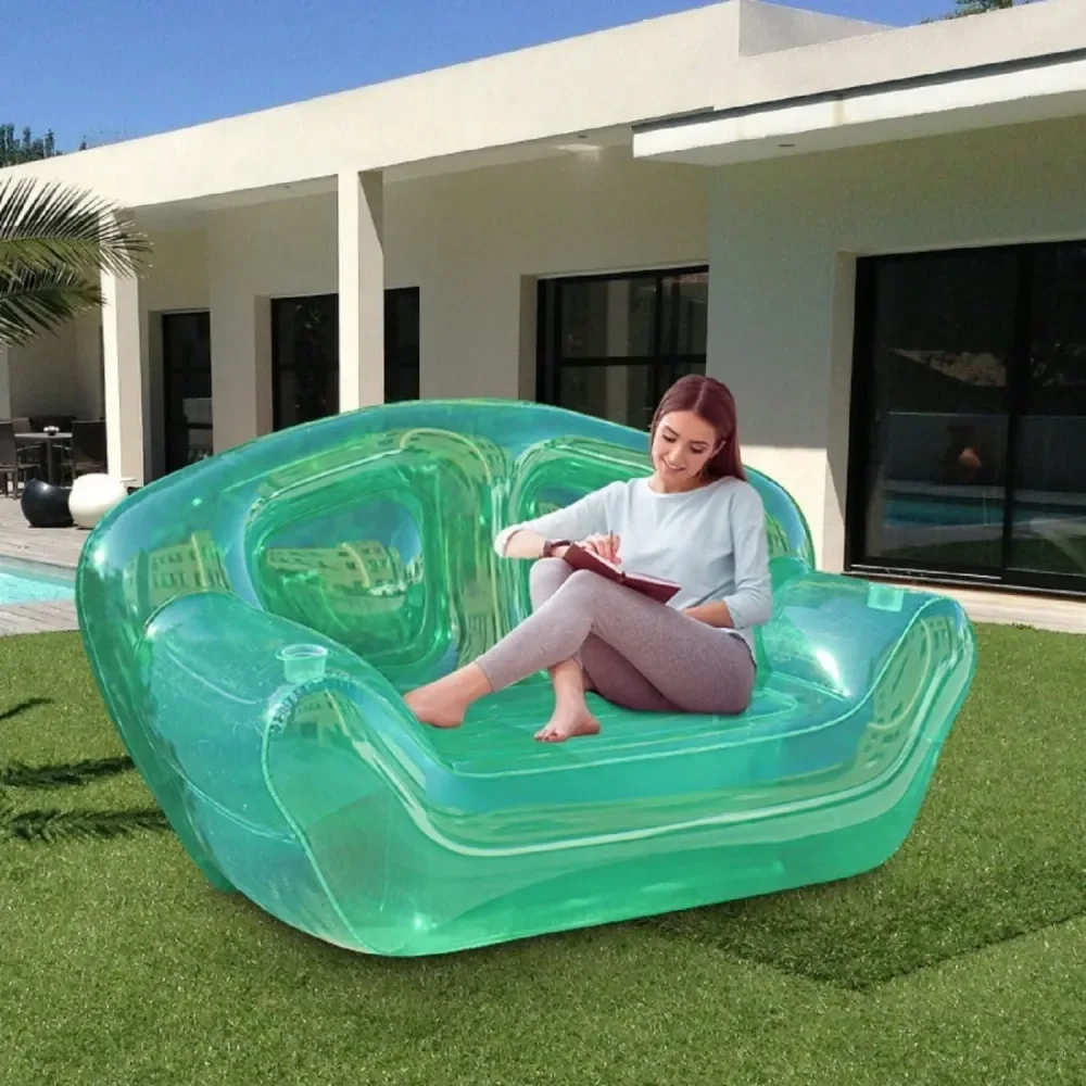 

Inflatable Sofa Seat Couch, Transparent PVC Inflatable Couch Blow Chairs Cuch Portable Inflatable Camping COuches Yard Chairs