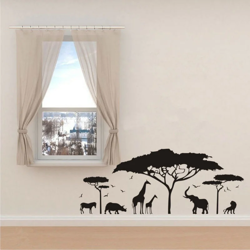 African Wildlife Park Animal Wall Stickers Are Suitable For Living Rooms And Bedrooms, Easy To Disassemble And Self Stick