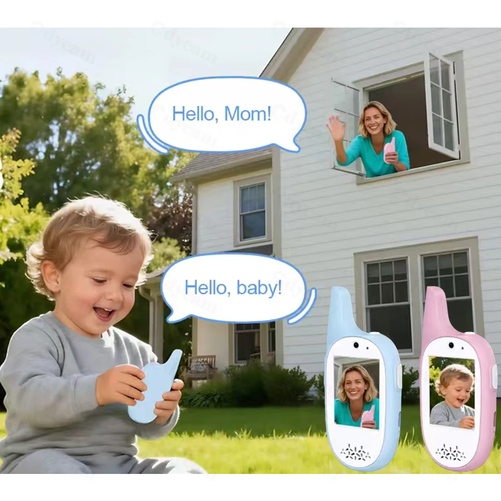 Children's Video Walkie Talkies 2 Pack Rechargeable Cute 2-inch HD Screen Voice Changer Video Intercom For Kids Gift Boys Girls
