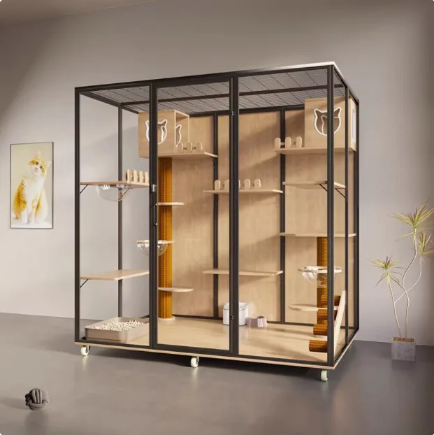 Customized cat villa glass room cat nest solid wood pet display cabinet cage large space cat house paradise luxury indoor