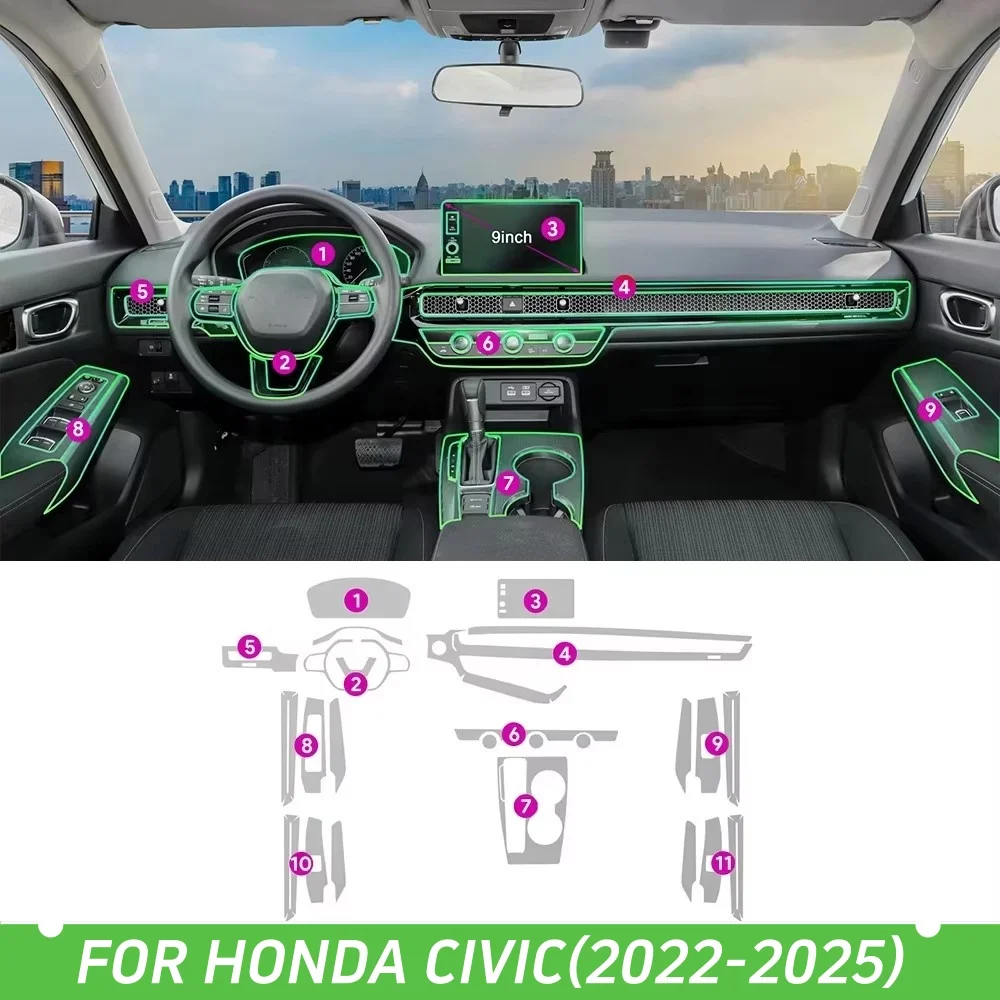 For Honda 11th Civic Hybrid Version 2022-2025 Tpu Film Car Interior Sticker Dashboard Screen Protection Film Car Transparent