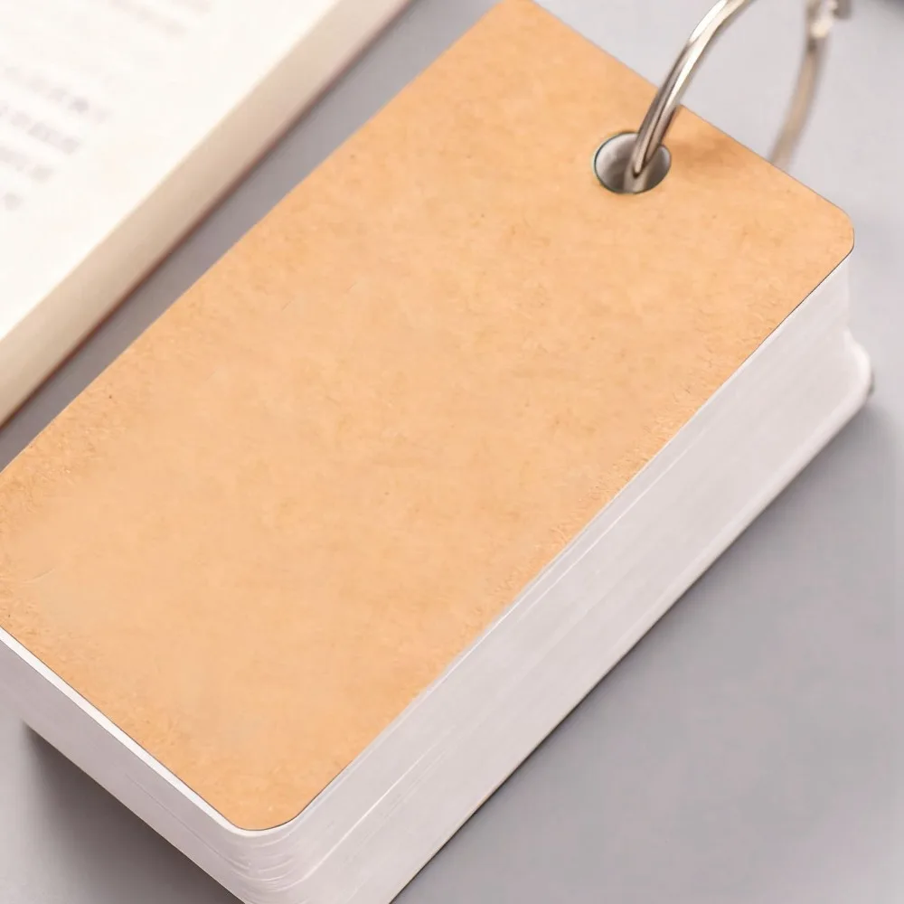 Paper Ring-bound Blank Word Flash Cards Brown, Black 7x4x2cm Rounded Corner DIY Graffiti Cards