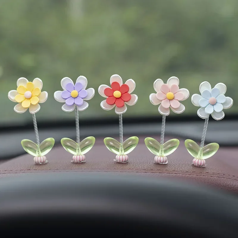 Swinging Flower Car Dashboard Center Console Cartoon Chrysanthemum Pendant Car Interior DIY Decoration Dashboard Accessories