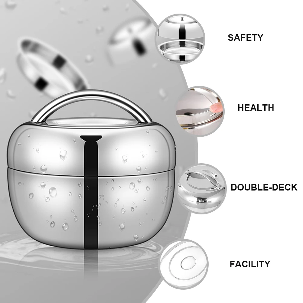

Stainless Steel Lunch Box Portable Food Container Heat Insulation 304 for Adults Double Layer Bento