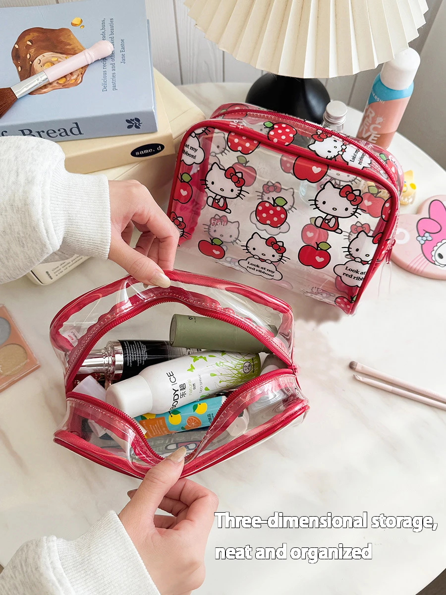 Sanrio Hello Kitty Transparent Makeup Bag Large Capacity Waterproof Cosmetic Case Portable Travel Toiletry Bag for Women Girls