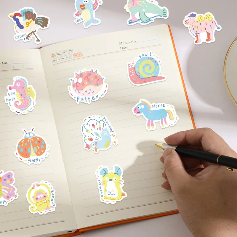 50 Uds. Pegatinas decorativas para garabatos creativos de animales pequeños pintados personalizados de dibujos animados