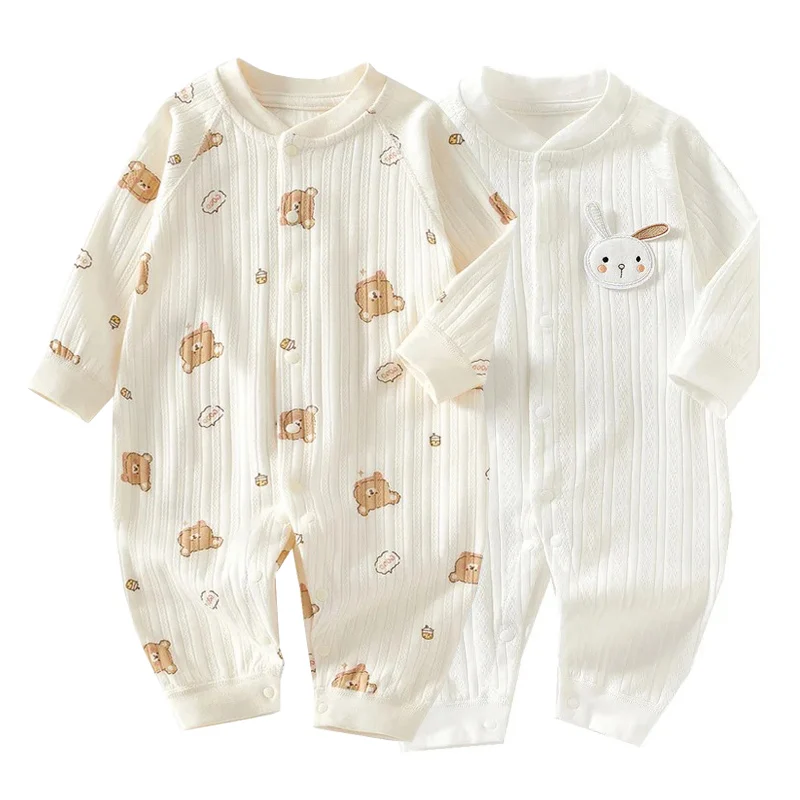 Muslin Newborn Jumpsuit Cartoon Bear Long Sleeves Baby Rompers for Boys Girls Spring Clothes Infant Outfit Toddler Onesie 0-18M