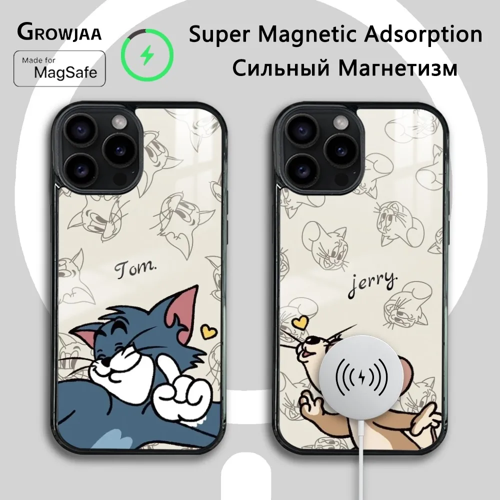 

T-Tom And J-Jerry Cartoon Phone Case For iPhone 16 15 14 13 12 11 Pro Max Plus Mini Magsafe Mirror Wireless Magnetic Cover