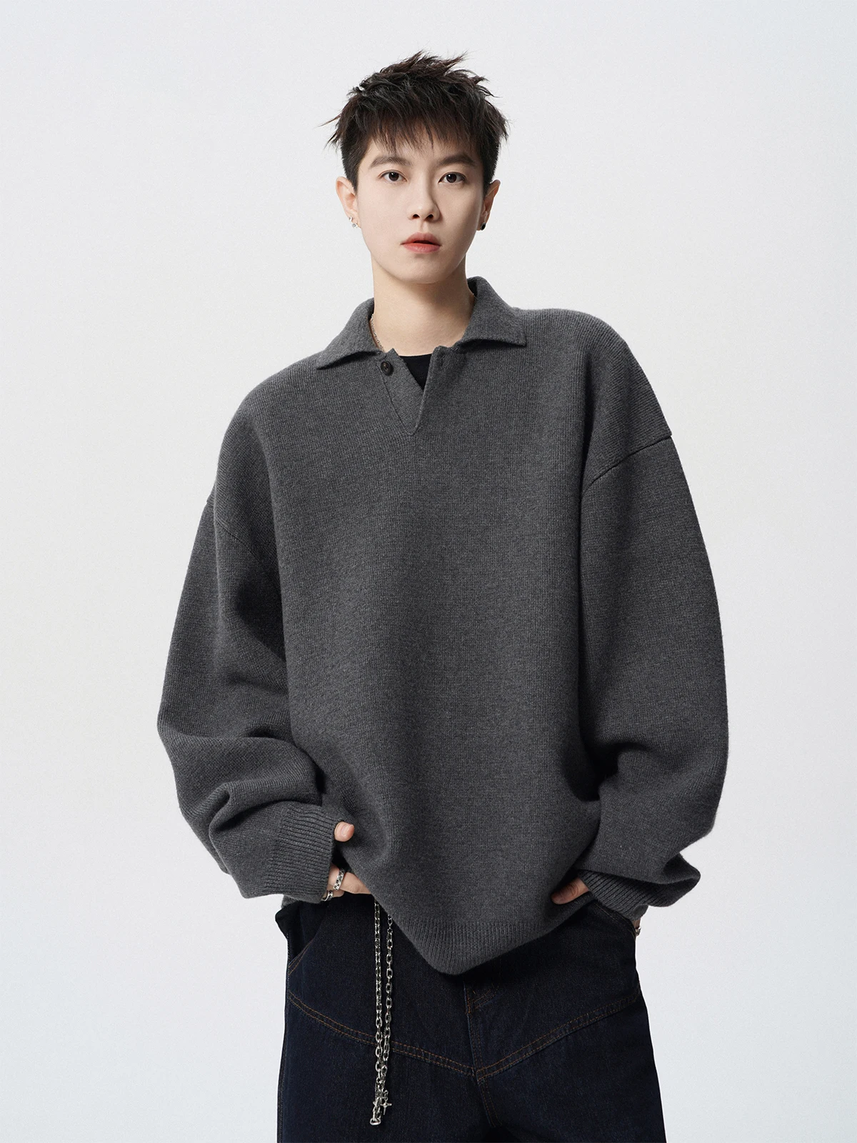 

Men's Collar Knitwear Jaet Pure Color Lazy Sle Versatile American Sle Long Sve Casual irt Soft Thiened Soft