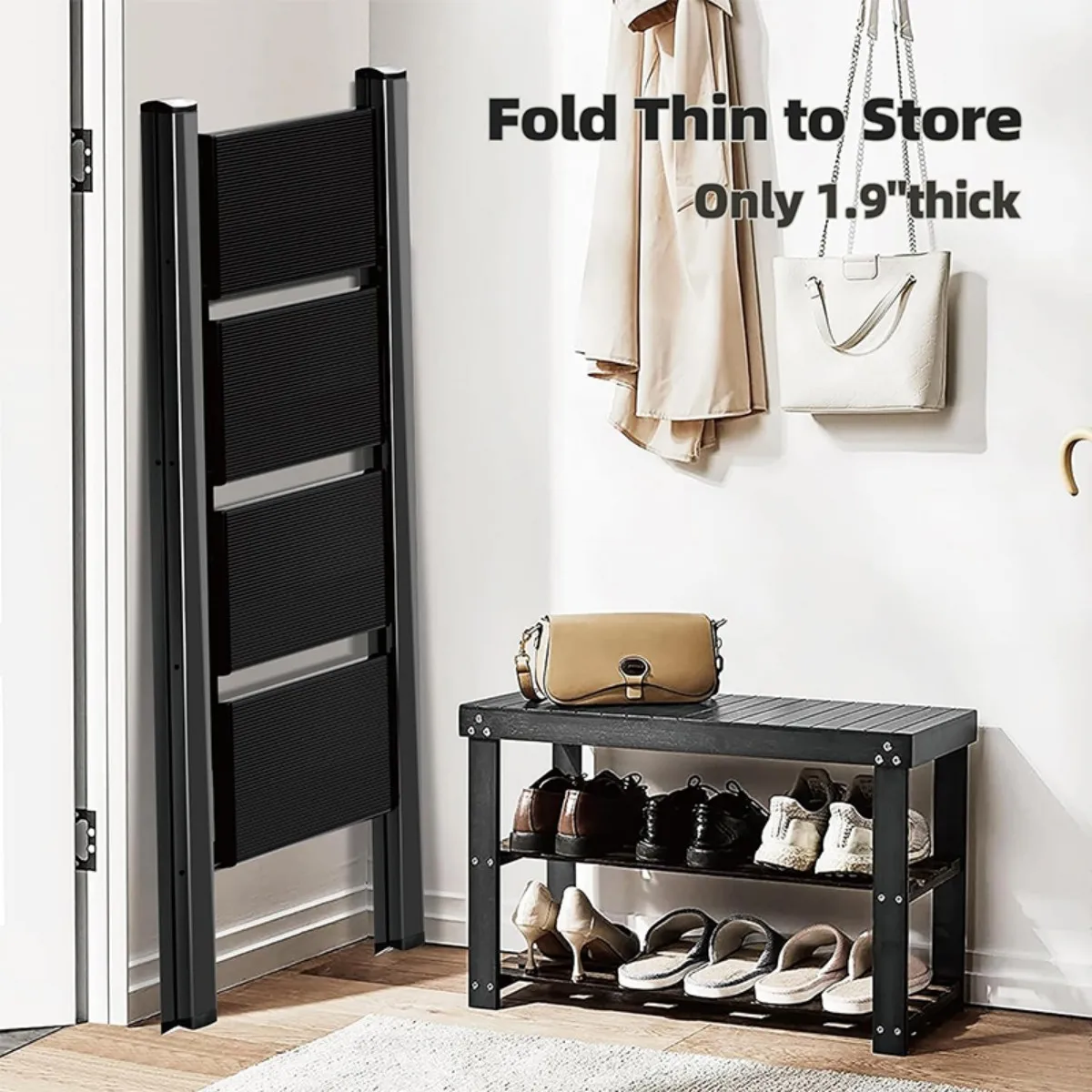 Ladder Folding Step Stool with Extra Wide Treads Portable Lightweight Home Ladder Kitchen Ladder Easy to Store Space Saving Capa