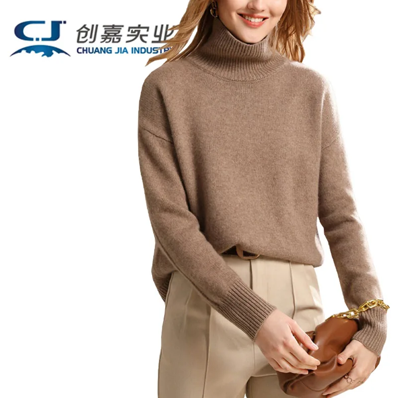 

Autumn Winter Women's 100% Cashmere Long Sleeve Turtleneck Pullover Wool Top Soft Skin Breathable Shirt Light Luxury Clothing