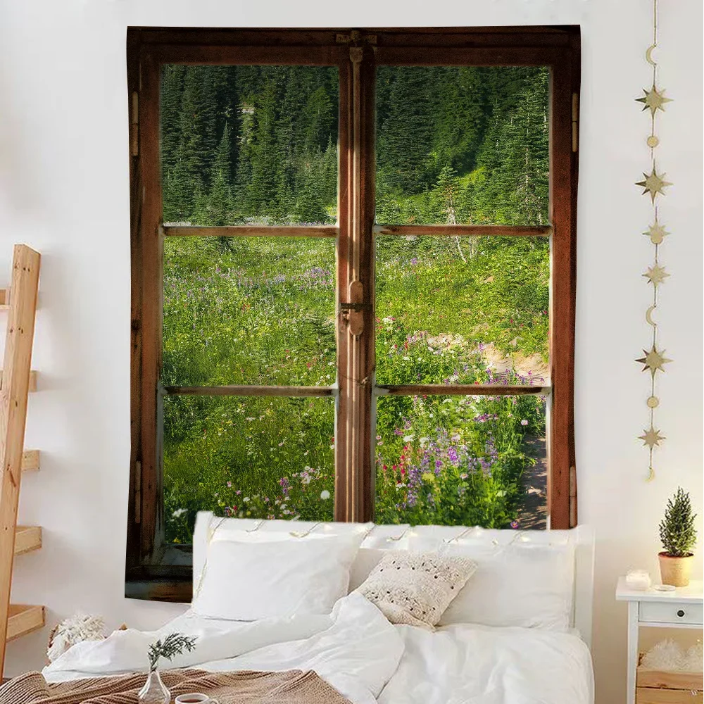 المناظر الطبيعية الخضراء نافذة نسيج الفن الطباعة الفن الخيال العلمي غرفة ديكور المنزل جدار ديكور فني #5