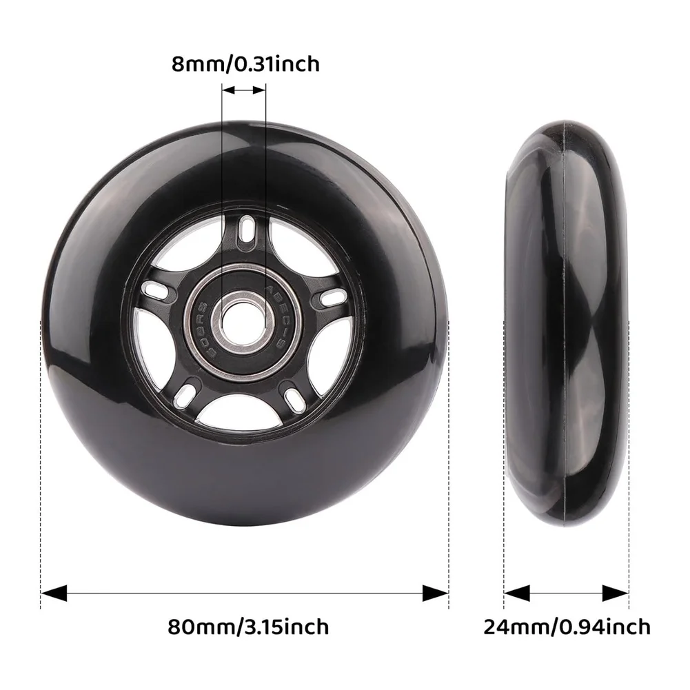 Schwarze PU-Gummi-Einzelrollen für Inline-Skates, 72mm, 76mm, 80mm, 84mm, für Rollschuhe, Scooter, Gepäck, Ersatzteile – Detail 5