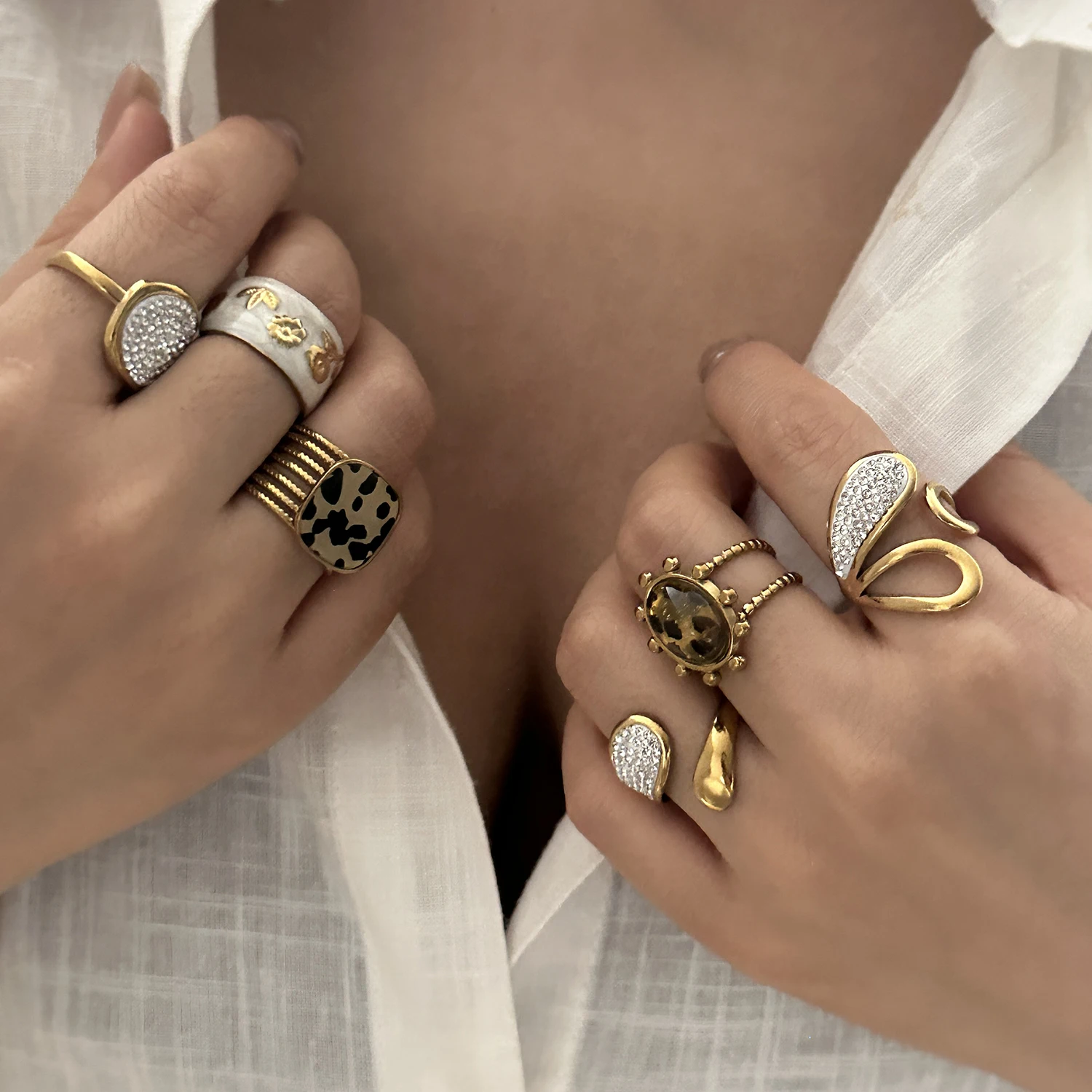 Minimalistische vergoldete Edelstahlringe für Damen und Herren, Vintage-Leopardenmuster, geometrische Ringe, Statement-wasserfester Schmuck – Detail 3