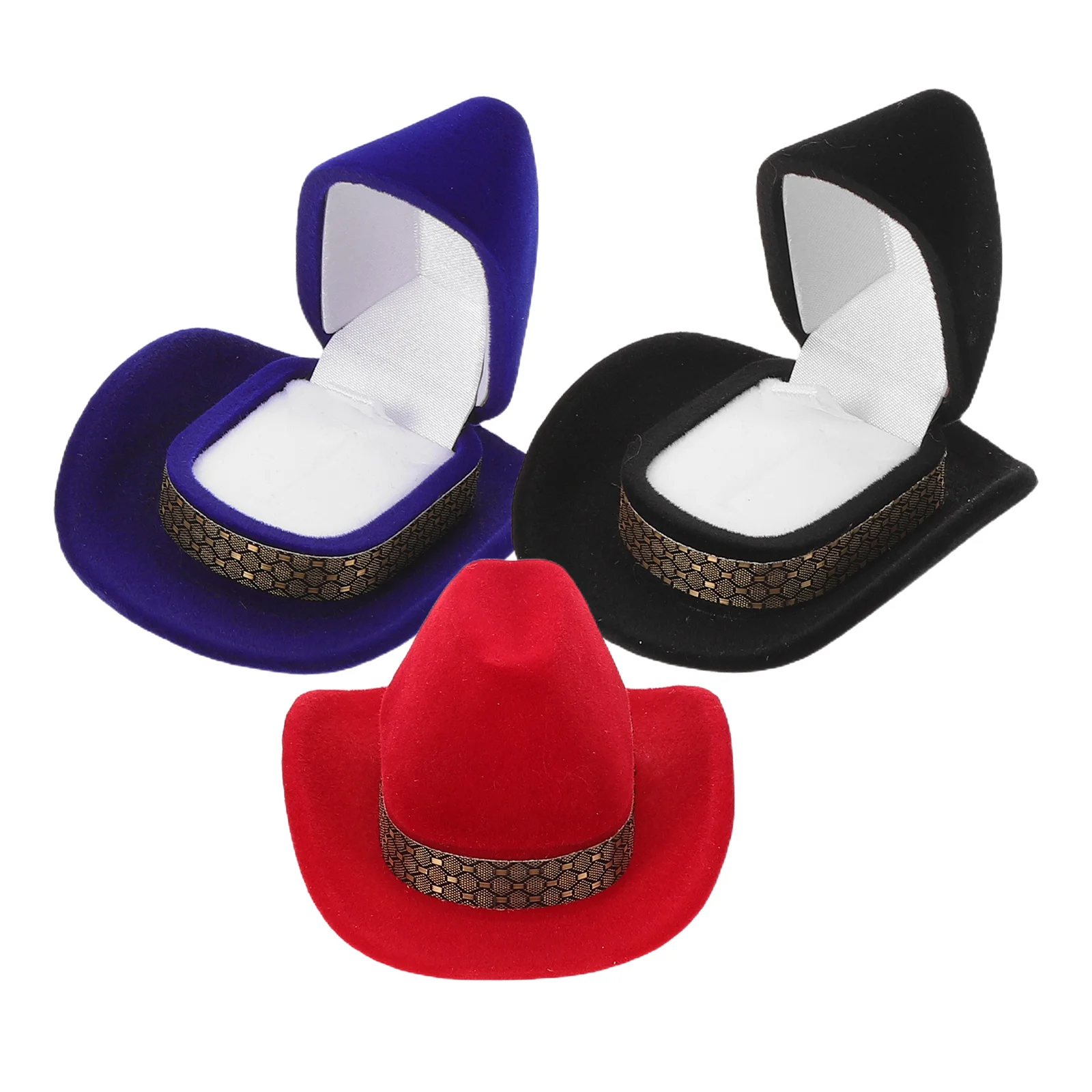 

Набор из 3 винтажных ковбойских шляп-футляров для колец, винтажный декоративный органайзер для ювелирных украшений, для свадебных и помолвочных колец