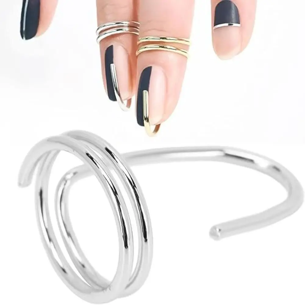 High Quality False Nail Nail Rings Reusable French Fake Nails Phalanx Ring Removable Silver Color Manicure Nail Ring Girls