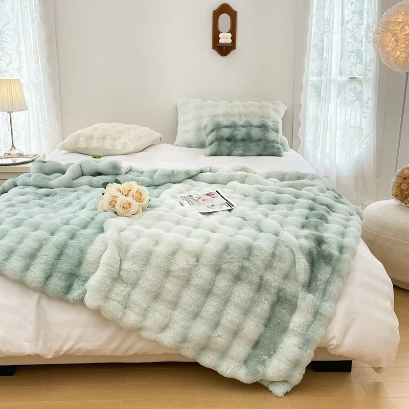 Soft and Cozy Toscana Rabbit Fur Blanket With Double-sided Bubble Fleece - Perfect for Office and Sofa Cover Warm Winter Bed