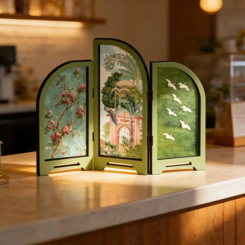 Decorative Table Screen 3 Panel Divider Aesthetic Desktop Folding Screen Gift X3UC