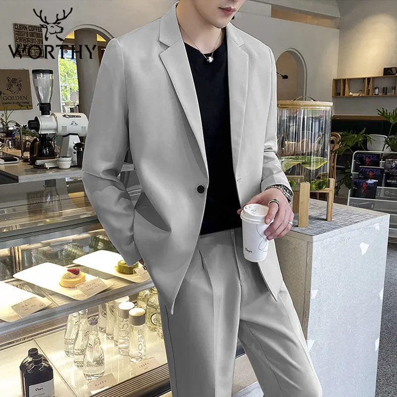 

Fashion Splicing Men Blazers Slim Fit Business Casual Suit Jacket Handsome Wedding Groom Social Dress Coat Male Tops 2023 D42