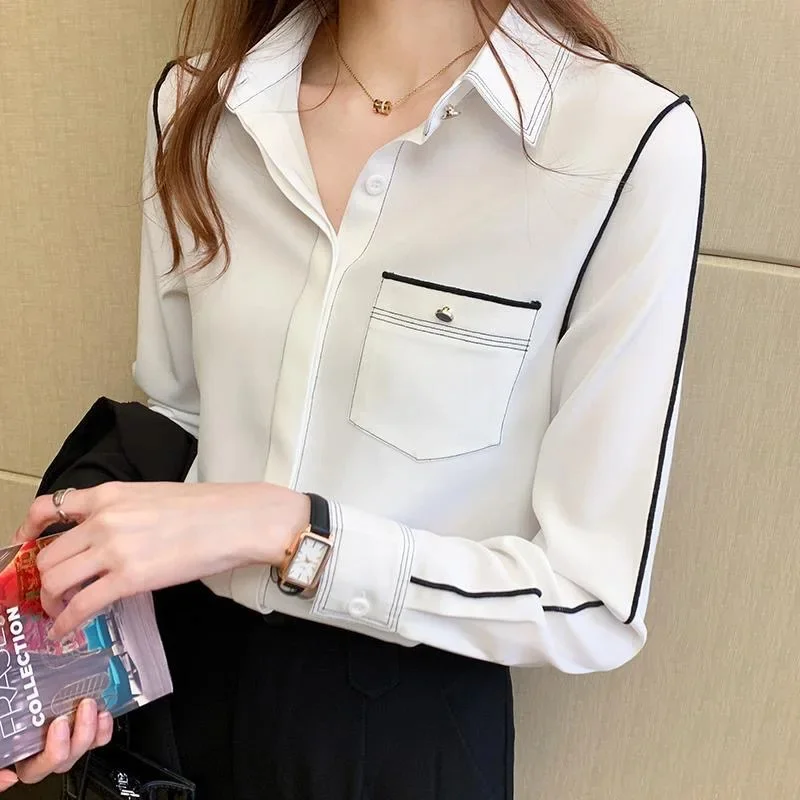 Women Spring Autumn Style Blouses Shirts Lady Casual Long Sleeve Turn-down Collar Blusas Tops