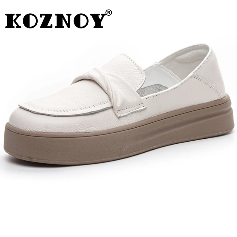 

Koznoy 3.5cm Retro Ethnic Loafer Natural Genuine Leather Rubber Zipper Concise Autumn Comfy Women Leisure Soft Flats Cow Shoes