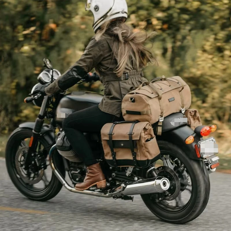 Vintage Men's Motorcycle Bag Outdoor Travel Bag Motorcycle Seat Side Tail Bag Large Capacity Batik Canvas Waterproof Handbag