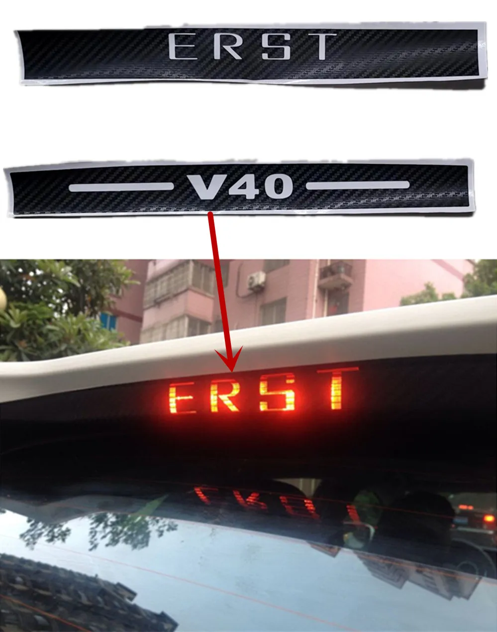 1PC Carbon Fiber Car Stickers Of High Mounted Stop Lamp High Brake Lights For Volvo V40 2013-2017 2018 Car-Styling Accessories