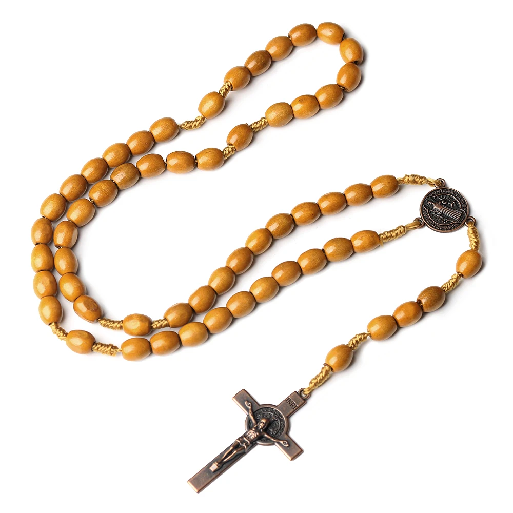 Hand-Knitted Cross-Border Rosary wooden Bead Jewelry Jesus Christ Catholic Church Traditions Featuring Brown Crucifix Rosaries