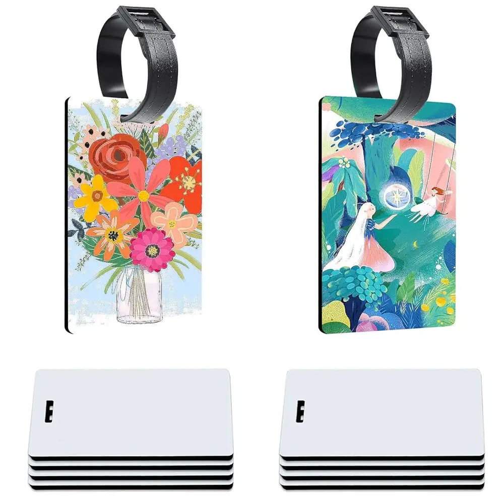 

Набор из 10 заготовок для сублимационных бирок для багажа, двусторонние этикетки из МДФ для чемоданов, заготовки для дорожных бирок с ремешком для самостоятельного изготовления и индивидуализации