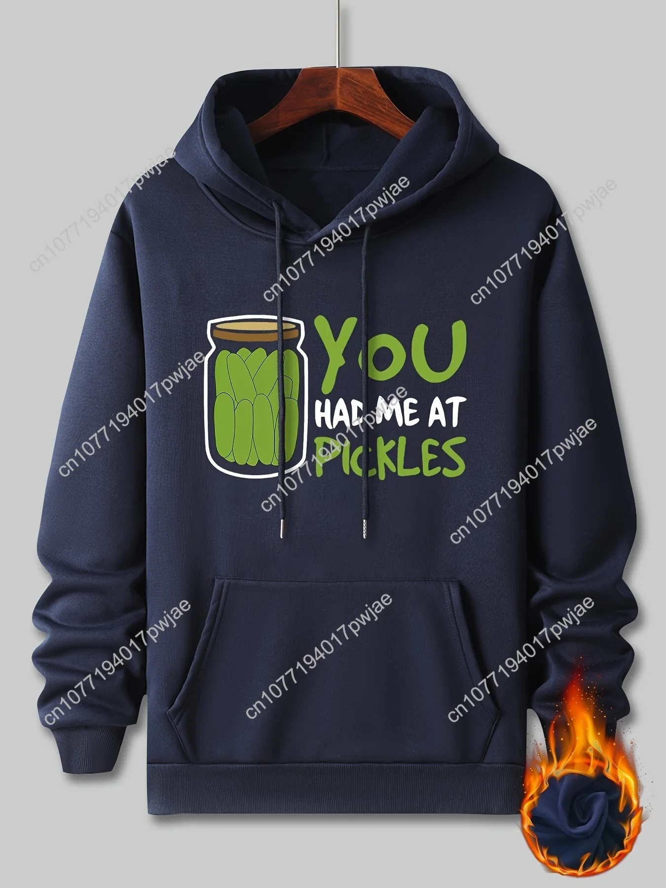 Pickle Jar Print Kangaroo Pocket Hoodie, moletom casual de manga comprida com capuz, roupas masculinas, para outono e inverno