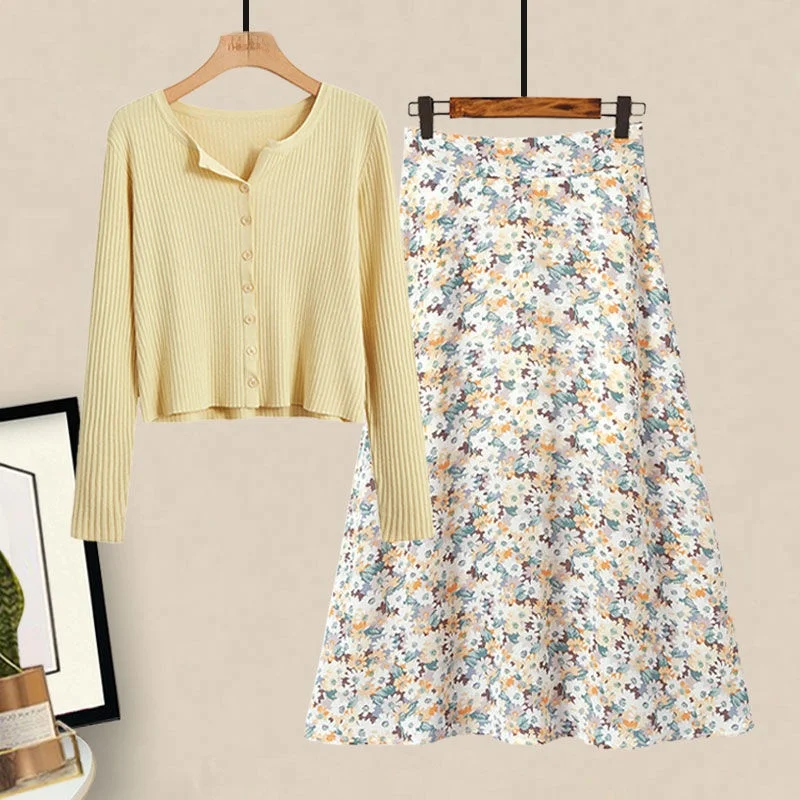 

Весна 202, женский длинный солнцезащитный топ больших размеров Sve и юбка с цветочным принтом, комплект из двух предметов с эффектом похудения, неисправностей