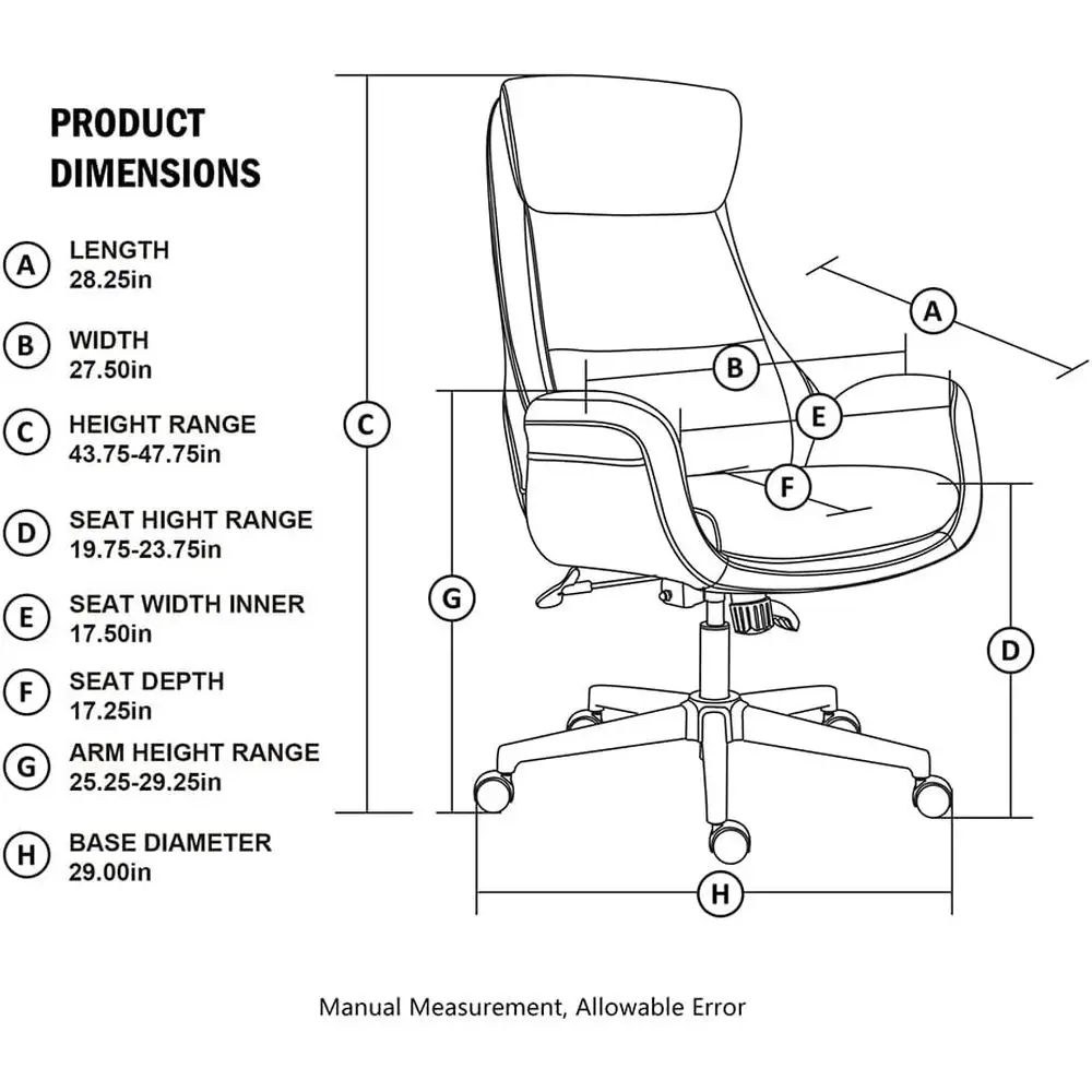Adjustable High-Back Office Chair Executive Swivel Chair PU Leather Desk Chair, Camel