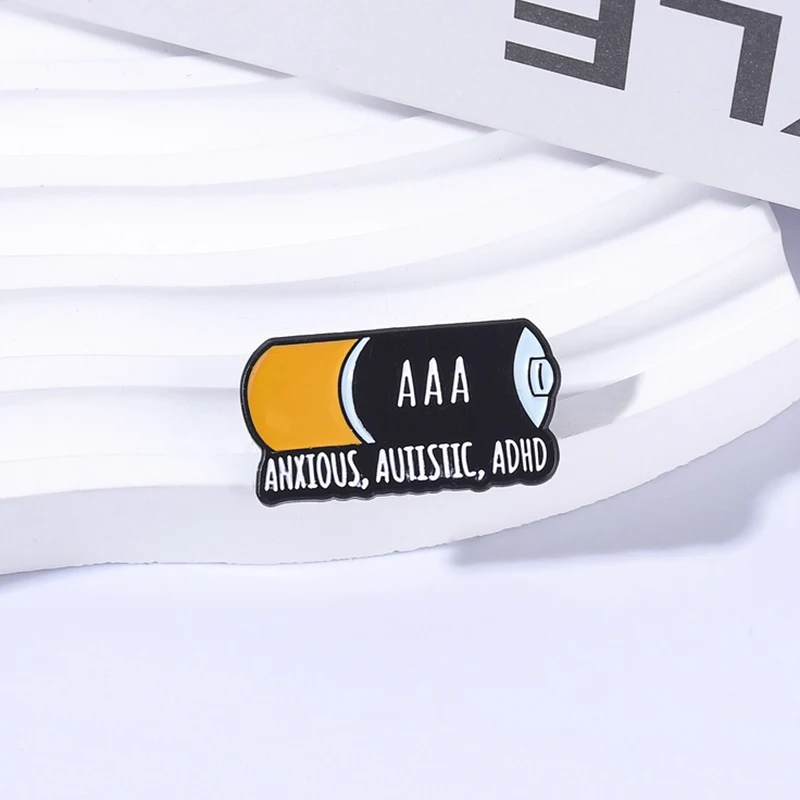 Low Battery Enamel Pin Anxious Autistic ADHD Quote Brooches Neurodiversity Lapel Badge for Backpacks Jewelry Gifts - view 3