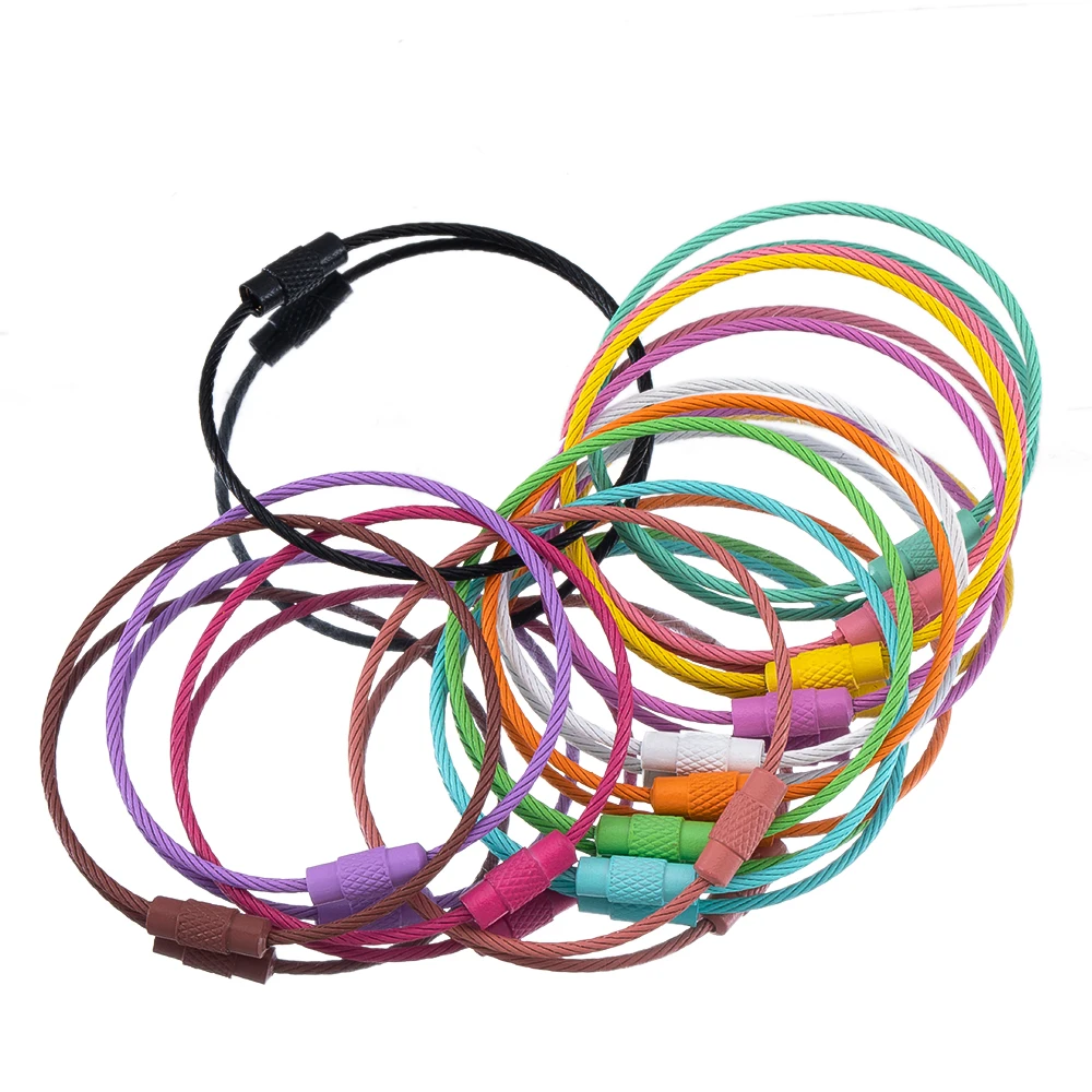 20pcs Colorful Iron Wire Keychain Ring Key Keyring Circle Rope Cable Loop Outdoor Camp Luggage Tag Screw Lock Gadget