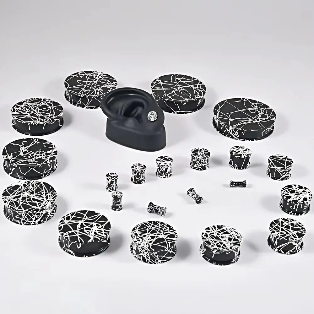 1 Pair Solid Silicone Irregular Lines Spray Painting Flared Ear Plugs&Tunnels Piercing Ear Gauge Expansion Strengthing Earrings