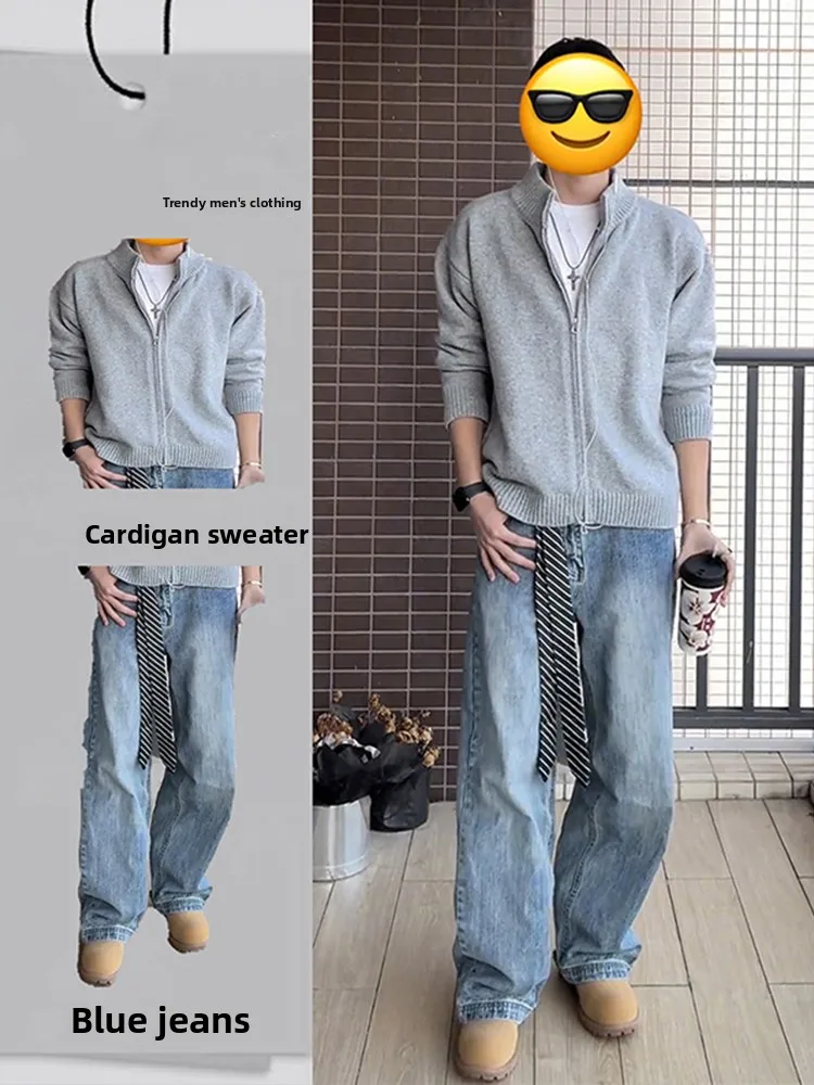 

Мужской вязаный кардиган Wang an Yu, комплект с двойной молнией, свободная посадка, удобная зимняя верхняя одежда