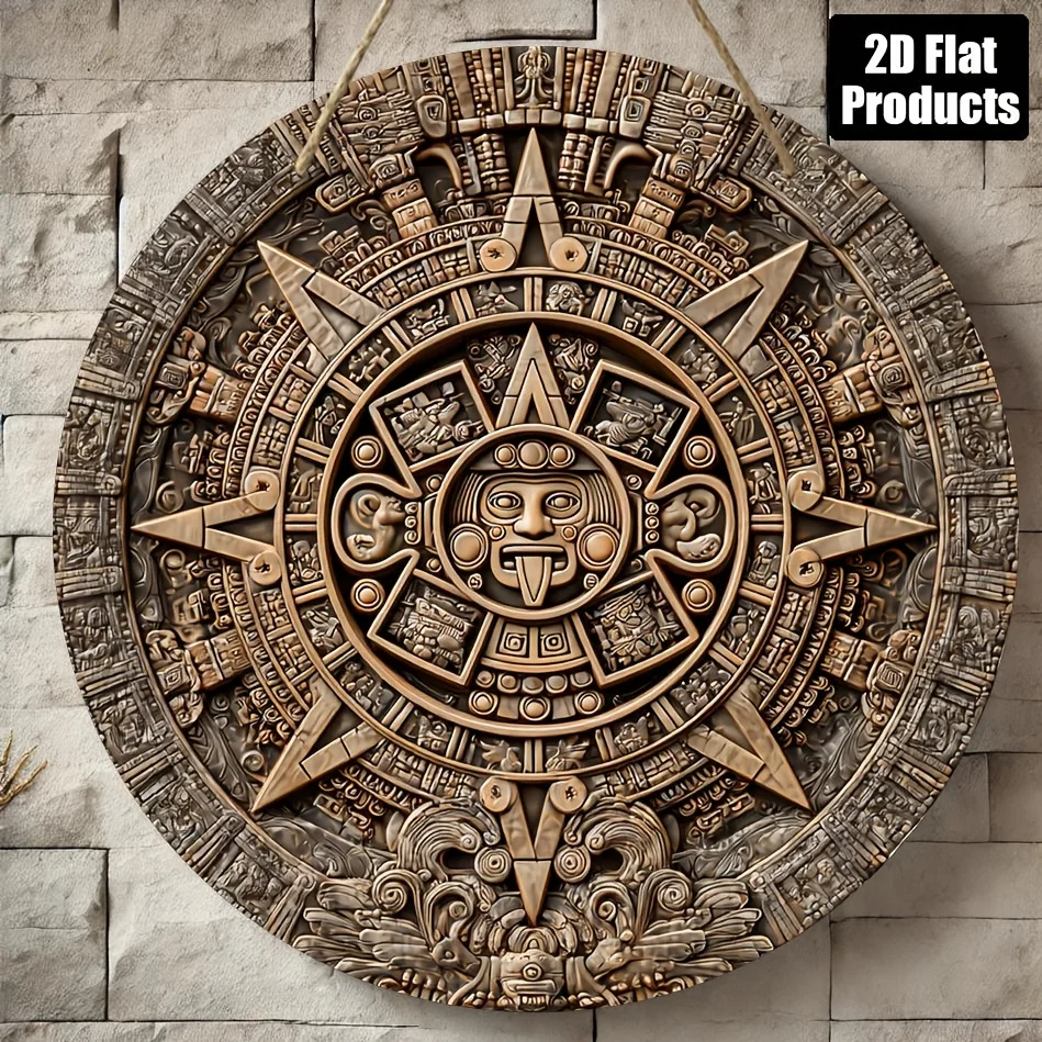 2D Flat, 1pc, Round Wooden Board Decorative Painting Sign, Sunstone Theme, Suitable for Bar Kitchen Coffee Shop Home Room Living