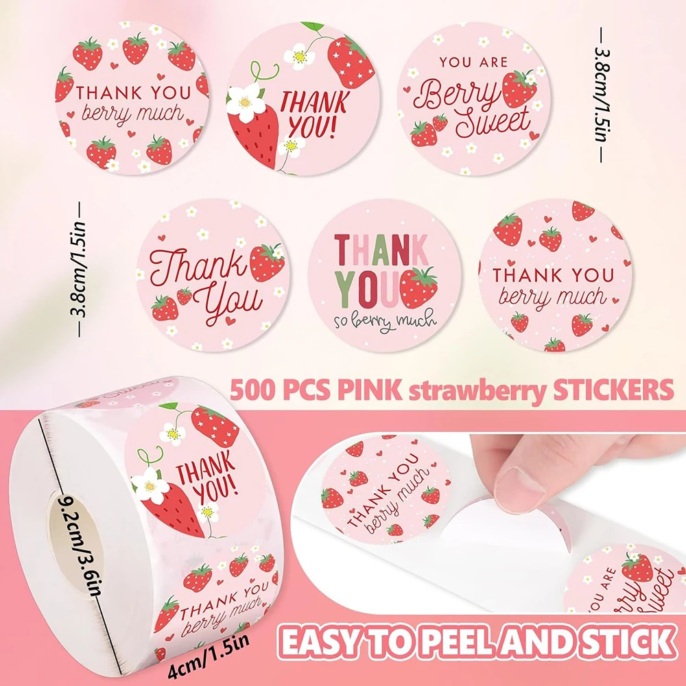 

500pcs Strawberry Thank You Stickers DIY Handbook Materials Decoration Sealing Stickers