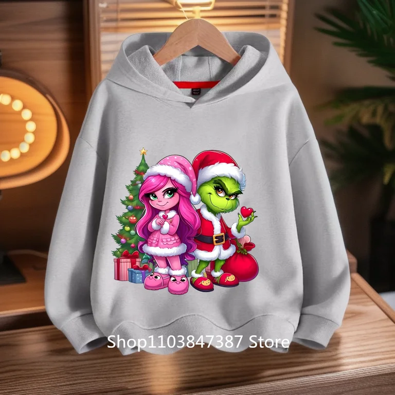 2024 Cross Border New Christmas Green Hair Monster Printing Boys and Girls Casual Hoodie Greenidge Hoodie