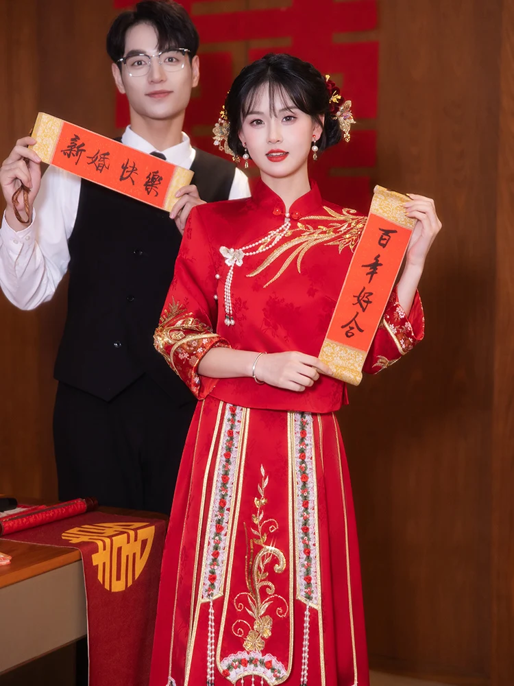 

New Chinese Sle Wedding Dr XiuHuo orm Wedding Ceremony Dr ort Women's Marriage Clothes Autumn Faion