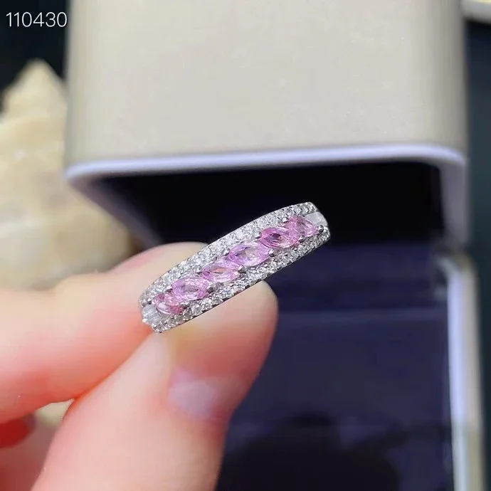 Classic Pink Sapphire Ring 2mm*4mm 100% Natural Pink Sapphire Silver Ring 18K Gold Plating Gemstone Jewelry