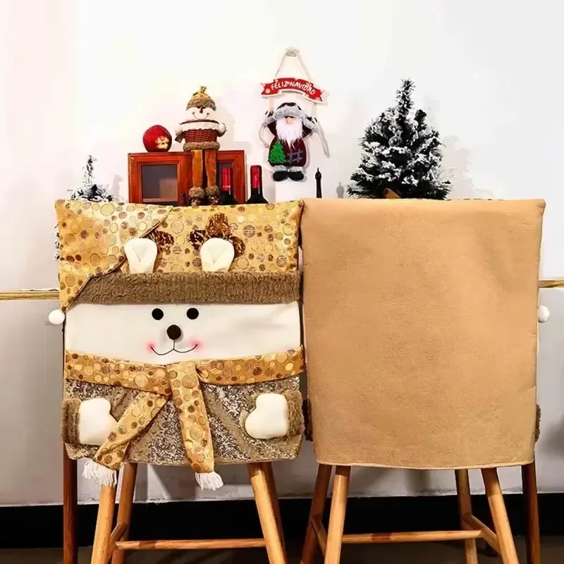 

Christmas Chair Back Covers Sequin Santa/Snowman/Elk Dining Kitchen Xmas Slipcover Chair Protector Wedding Decor Ornaments