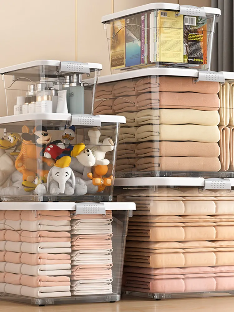 

Прозрачный большой пластиковый ящик для хранения, органайзер для домашней одежды, одеяла, японский ящик для хранения на колесиках для автомобиля