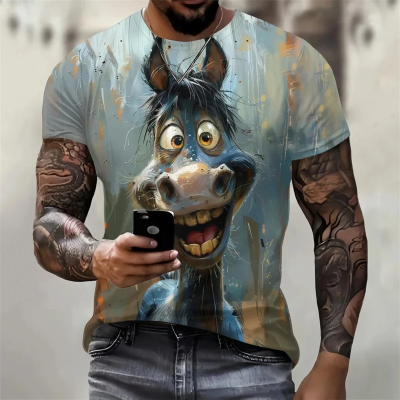 Summer Funny Donkey Print Men's T-shirt 3D Animal Pattern Crew Neck Short Sleeve Tops Leisure Fashion Hip Hop Daily Men Clothing
