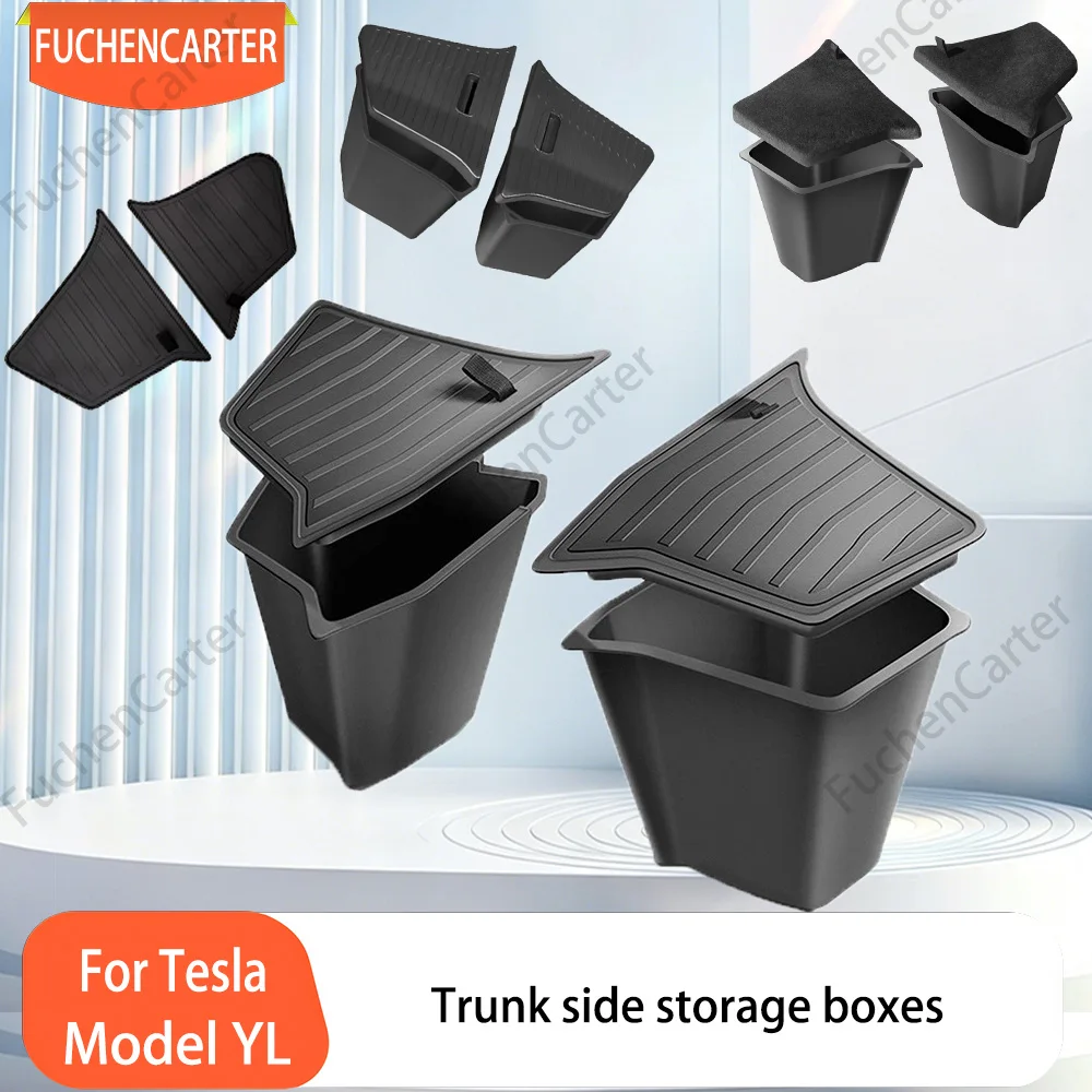Rear Trunk Side Storage Bins Compatible 2026 for Tesla Model Y Juniper, Odorless TPE Waterproof Organizer with Lid