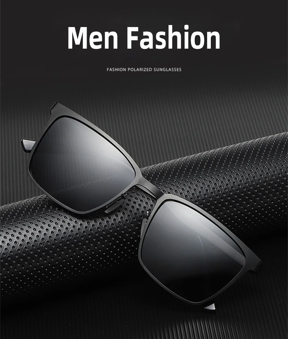 VIVIBEE Klassische Rechteck Polarisierte Sonnenbrille Männer Mattschwarz UV400 Fashion Square Sonnenbrille Federscharnier Driving Shades – Detail 1