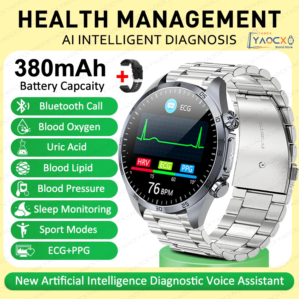 2026 Gloednieuwe upgrade Gezondheidscheck Smartwatch ECG Bloedlipiden Urinezuur Lichaamsvet Sport Waterdichte Smartwatch Voor Mannen en Vrouwen