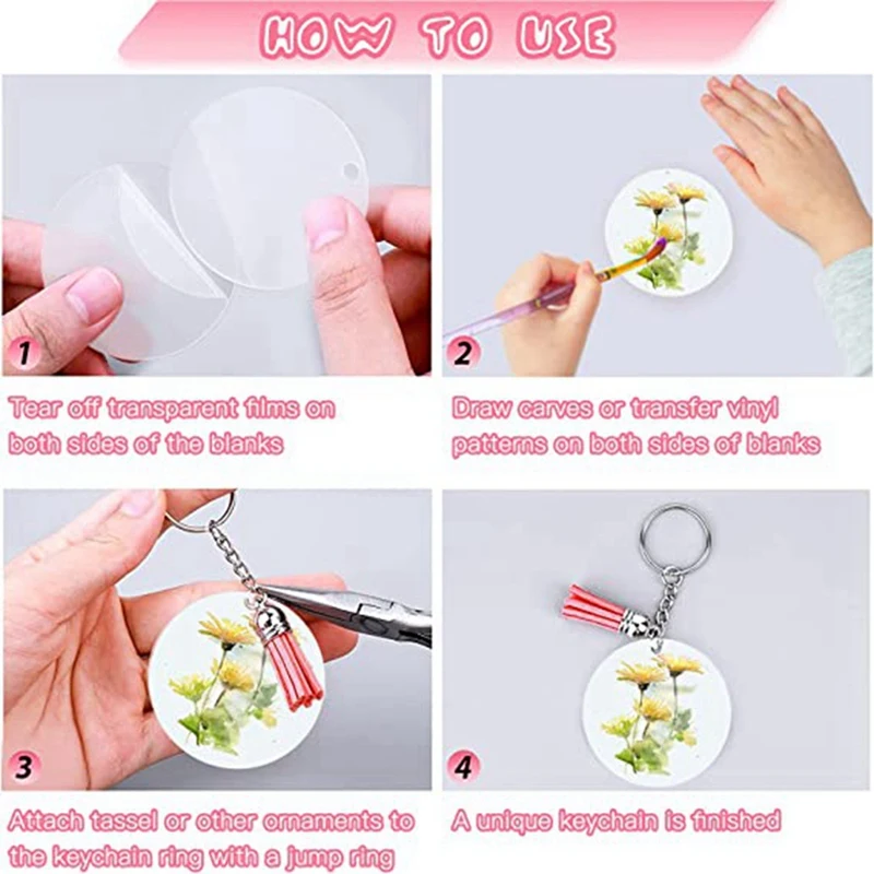 144 PCS Acrylic Keychain Blank Set,Key Chain For Vinyl Key Come With Acrylic Blank Bulk, For DIY Keychain Vinyl Crafting