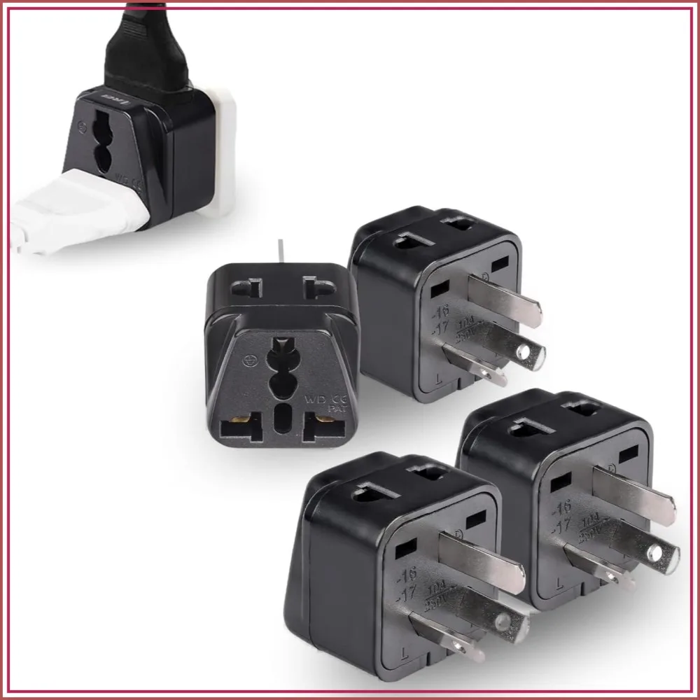 Australia, New Zealand, China Power Plug Adapter, AU Travel Adapter 2 in 1 USA Grounded Outlet Universal Socket - Type I - Fiji, Argentina - 4 Pack